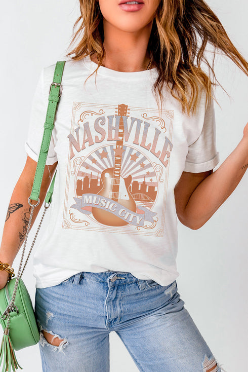 White Nashville Graphic Printed Short Sleeve T Shirt
