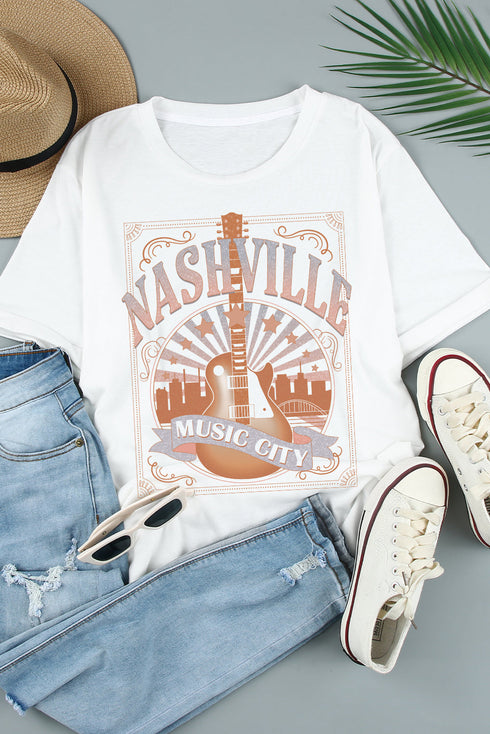 White Nashville Graphic Printed Short Sleeve T Shirt