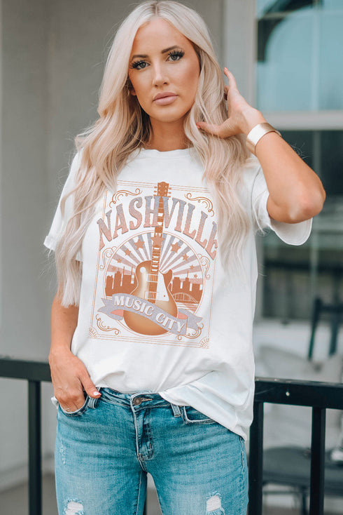 White Nashville Graphic Printed Short Sleeve T Shirt