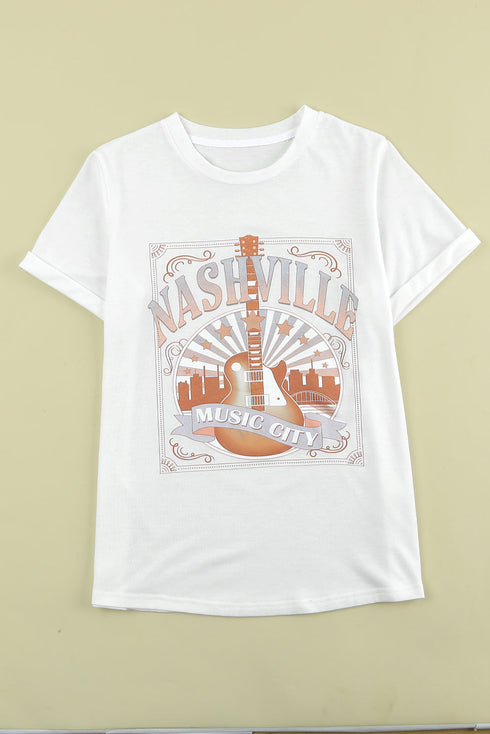 White Nashville Graphic Printed Short Sleeve T Shirt
