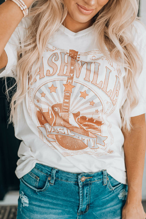 White Nashville Graphic Printed Short Sleeve T Shirt