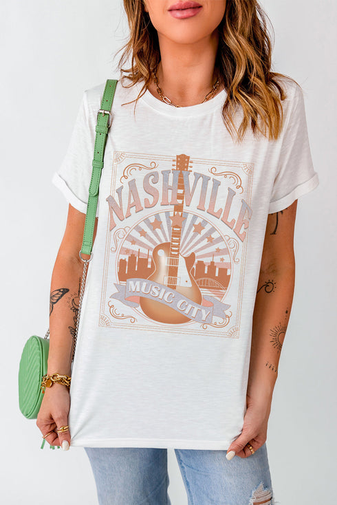White Nashville Graphic Printed Short Sleeve T Shirt