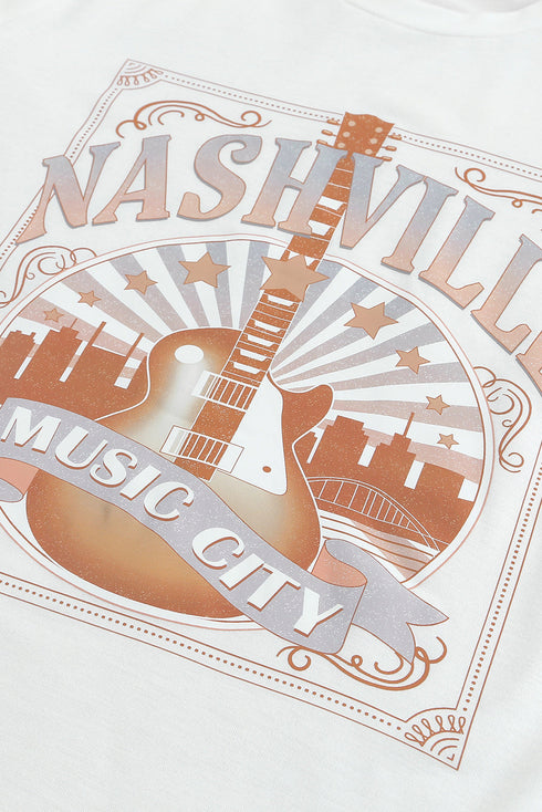 White Nashville Graphic Printed Short Sleeve T Shirt