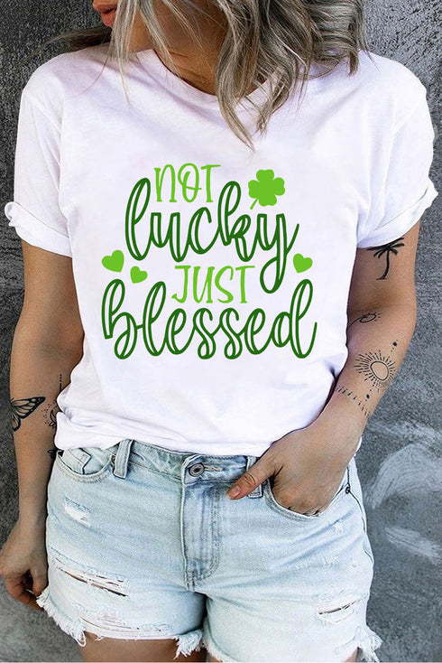 White not lucky just blessed Clover Heart Printed Plus Size T Shirt