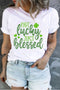 White not lucky just blessed Clover Heart Printed Plus Size T Shirt