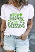 White not lucky just blessed Clover Heart Printed Plus Size T Shirt