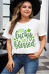 White not lucky just blessed Clover Heart Printed Plus Size T Shirt