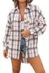 White Oversized Plaid Pattern Shacket With Slits
