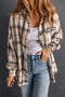 White Oversized Plaid Pattern Shacket With Slits