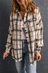 White Oversized Plaid Pattern Shacket With Slits