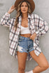 White Oversized Plaid Pattern Shacket With Slits