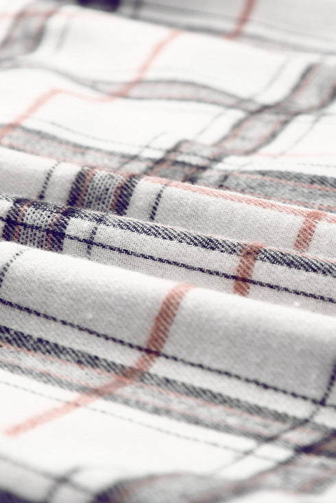 White Oversized Plaid Pattern Shacket With Slits