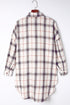 White Oversized Plaid Pattern Shacket With Slits