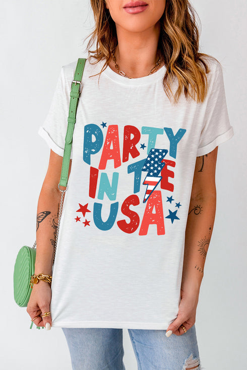 White PARTY IN THE USA American Flag Bolt Graphic Tee
