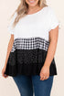 White Plaid Dot Ruffled Plus Size Babydoll Top