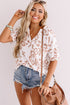 White Plus Size Leopard Print V Neck Short Sleeve Top