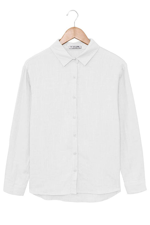White Plus Size Linen Textured Button Up Shirt