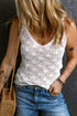 White Pointelle Crochet V Neck Knit Tank Top