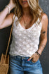 White Pointelle Crochet V Neck Knit Tank Top