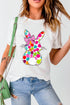 White Polka Dot Bow Rabbit Graphic Crewneck Easter Fashion Tee