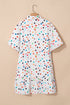 White Polka Dot Print Bubble Sleeve Button Up Plus Size Shirt Dress