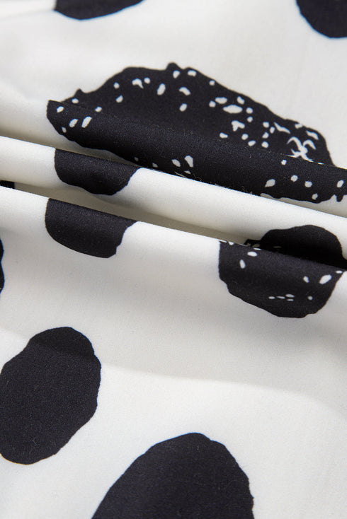 White Polka Dot Print Ruffled Sleeve Pocketed Plus Size Midi Dress