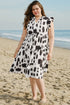 White Polka Dot Print Ruffled Sleeve Pocketed Plus Size Midi Dress