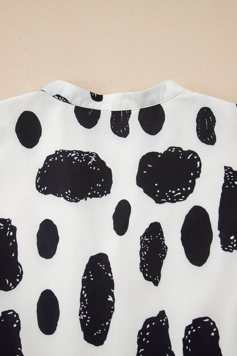 White Polka Dot Print Ruffled Sleeve Pocketed Plus Size Midi Dress