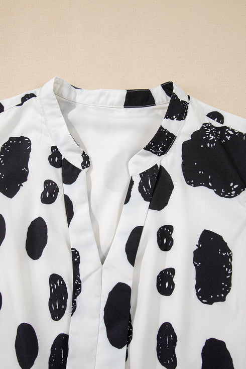 White Polka Dot Print Ruffled Sleeve Pocketed Plus Size Midi Dress