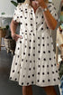 White Polka Dot Print Short Sleeve Collar Buttoned Tiered Babydoll Dress