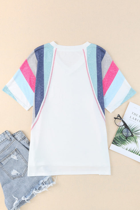 White Rhinestone NASHVILLE Striped Raglan Sleeve V Neck T Shirt