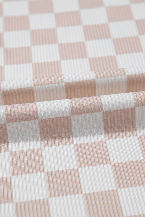 White Ribbed Texture Checkered Print 2pcs Tank and Pants Set