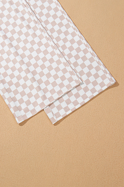 White Ribbed Texture Checkered Print 2pcs Tank and Pants Set