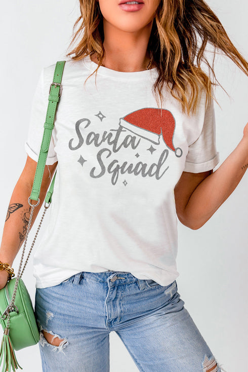 White Santa Squad Graphic Print Short Sleeve T Shirt