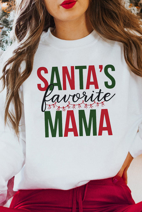 White Santa'S Favorite Mama Long Sleeve Sweatshirt