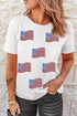 White Sequin American Flag Patched Casual T Shirt
