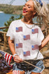 White Sequin American Flag Patched Casual T Shirt