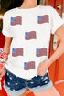 White Sequin American Flag Patched Casual T Shirt