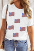 White Sequin American Flag Patched Casual T Shirt