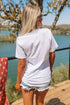White Sequin Bow American Flag Patched T Shirt