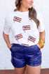 White Sequin Bow American Flag Patched T Shirt