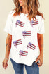 White Sequin Bow American Flag Patched T Shirt