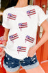 White Sequin Bow American Flag Patched T Shirt