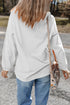 White Sequin Clover Patched Drop Shoulder Corded Sweatshirt