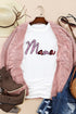 White Sequin mama Graphic Crewneck T Shirt