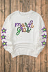 White Sequin mardi gras Graphic Star Sleeve Pullover Sweatshirt