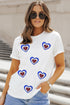 White Sequin Patriotic Heart Graphic Crewneck T Shirt