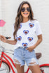 White Sequin Patriotic Heart Graphic Crewneck T Shirt