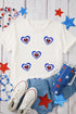 White Sequin Patriotic Heart Graphic Crewneck T Shirt