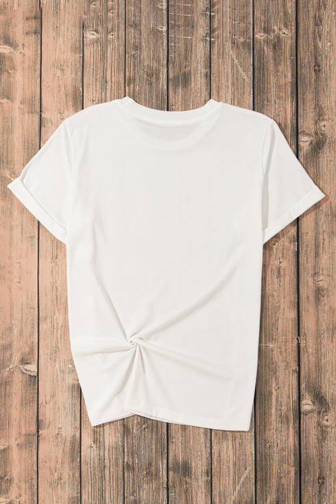 White Sequin Strawberry Patched Crew Neck T Shirt